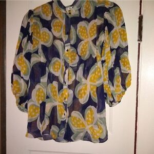 Diane Von Furstenberg Yellow and Blue Floral Blouse